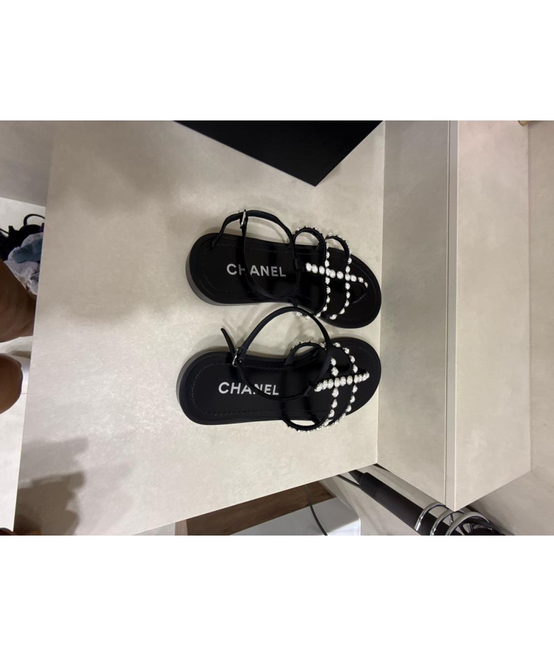 CHANEL Черные кожаные сандалии, фото 3