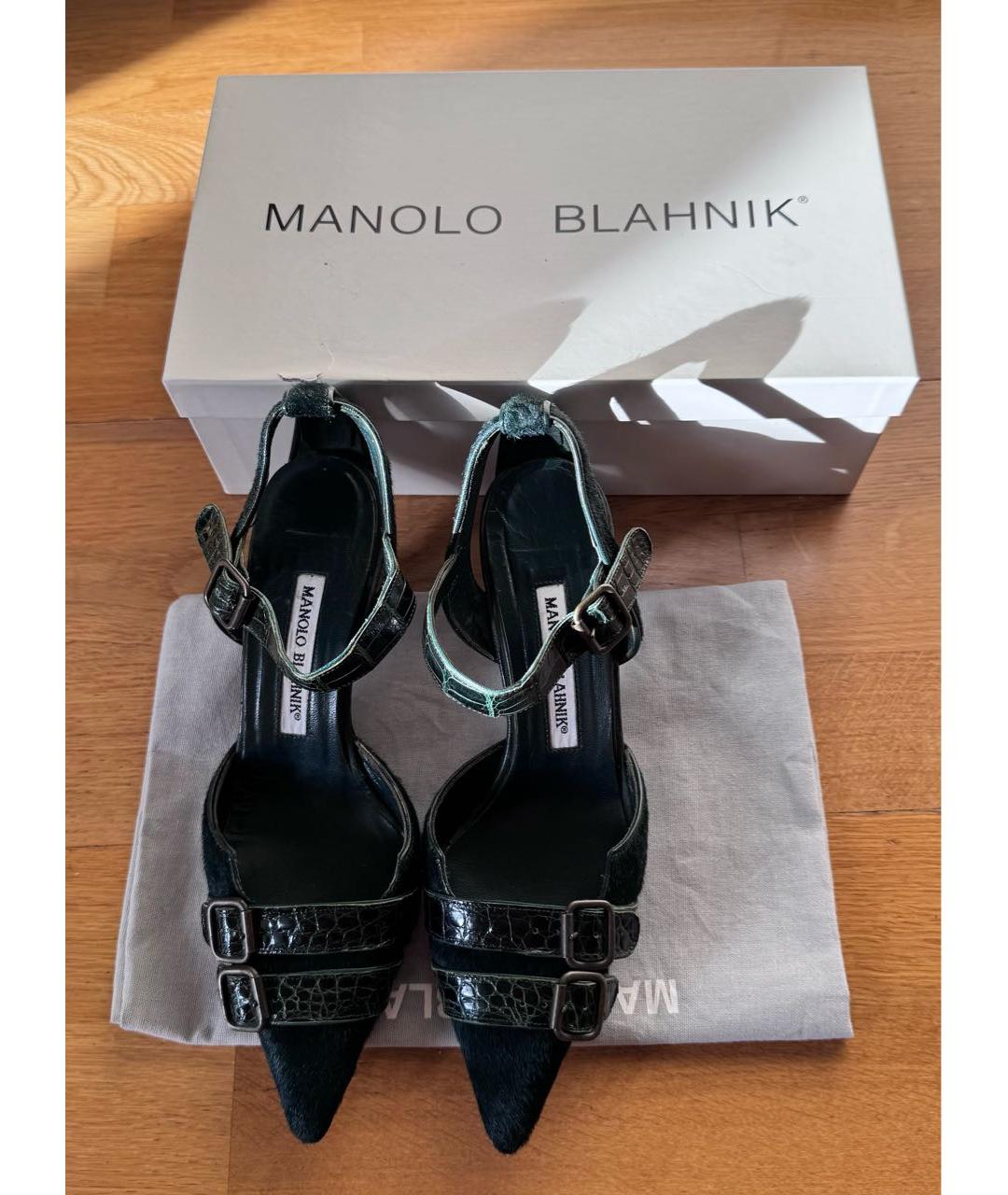 MANOLO BLAHNIK Зеленые туфли из кожи крокодила, фото 6