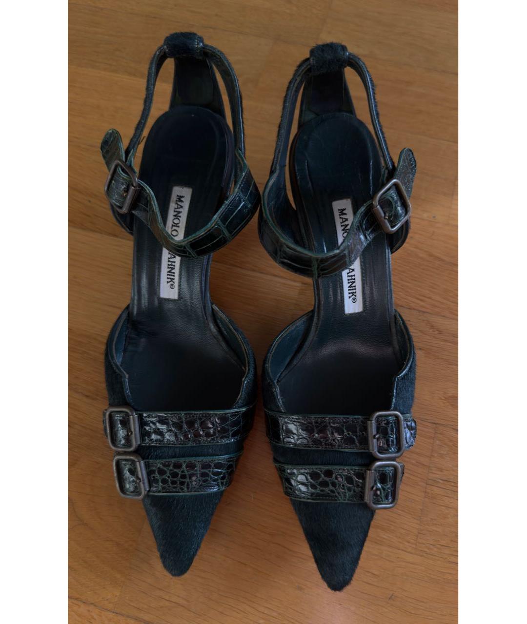 MANOLO BLAHNIK Зеленые туфли из кожи крокодила, фото 3