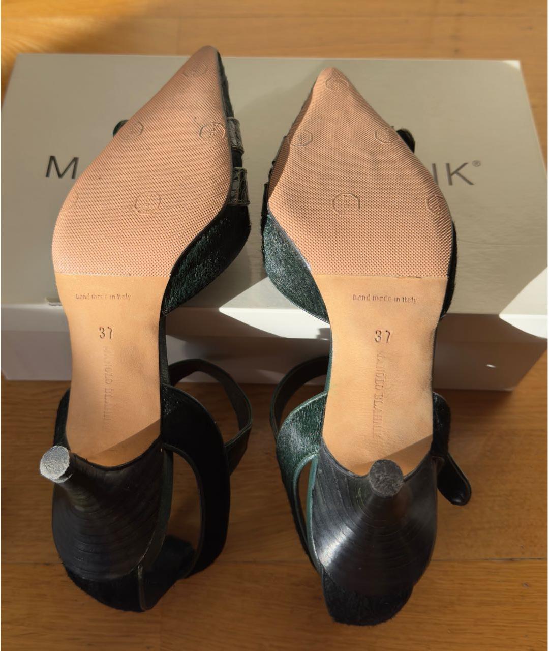 MANOLO BLAHNIK Зеленые туфли из кожи крокодила, фото 5