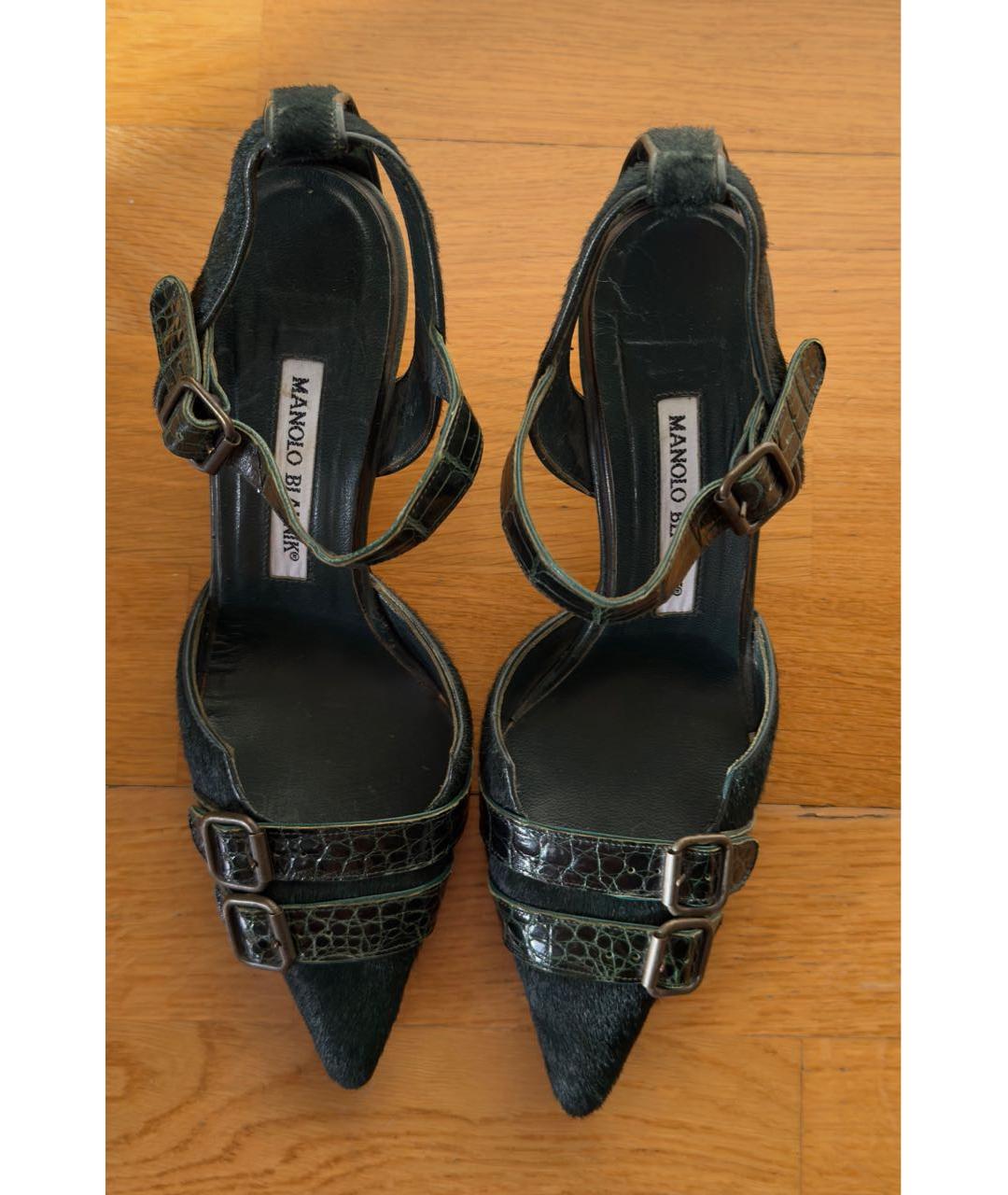 MANOLO BLAHNIK Зеленые туфли из кожи крокодила, фото 2