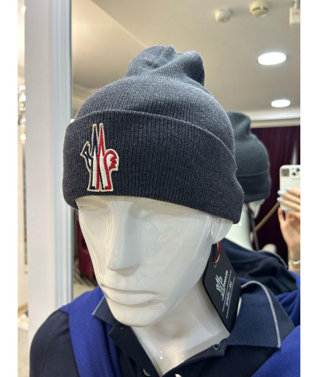 MONCLER Антрацитовая шерстяная шапка, фото 8