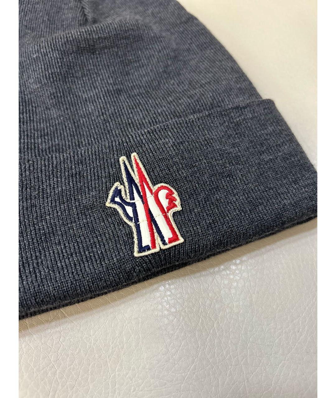 MONCLER Антрацитовая шерстяная шапка, фото 3
