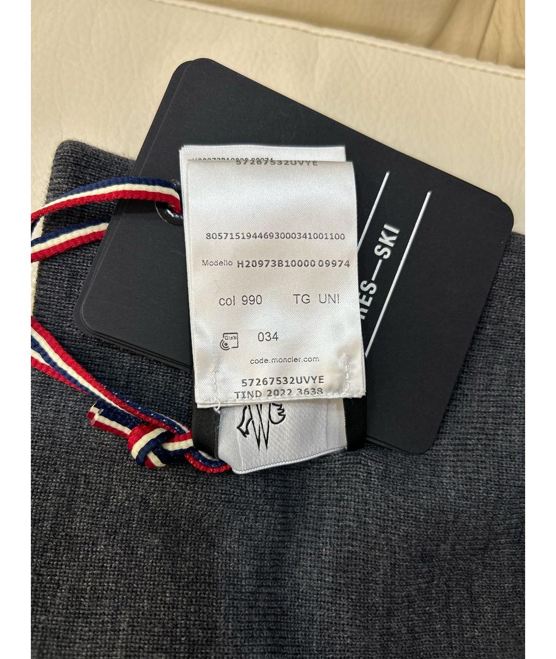 MONCLER Антрацитовая шерстяная шапка, фото 7
