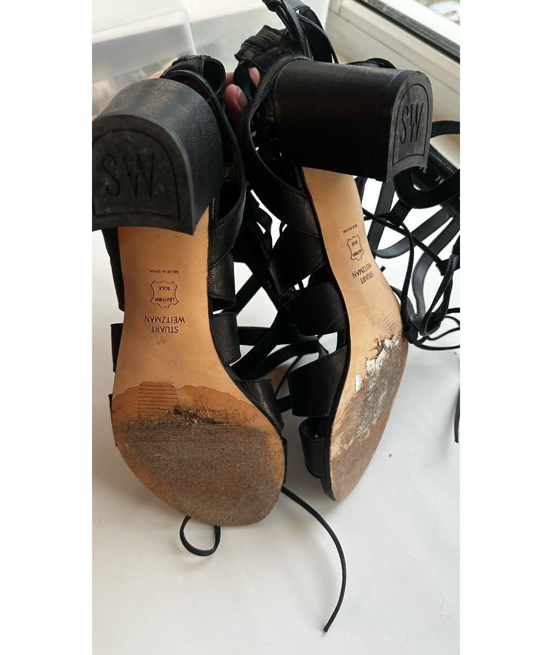 STUART WEITZMAN Черные кожаные босоножки, фото 5