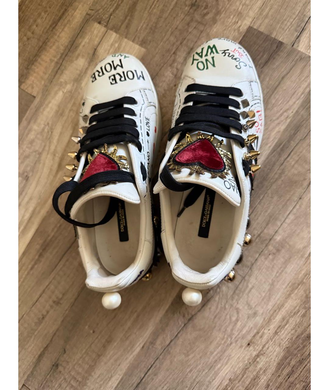 DOLCE&GABBANA Белые кожаные кеды, фото 3