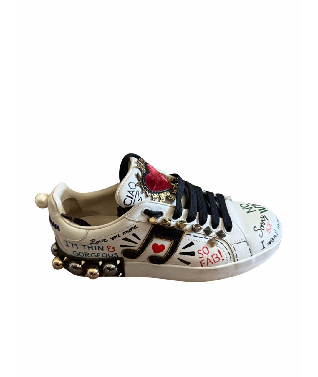 DOLCE&GABBANA Белые кожаные кеды, фото 1