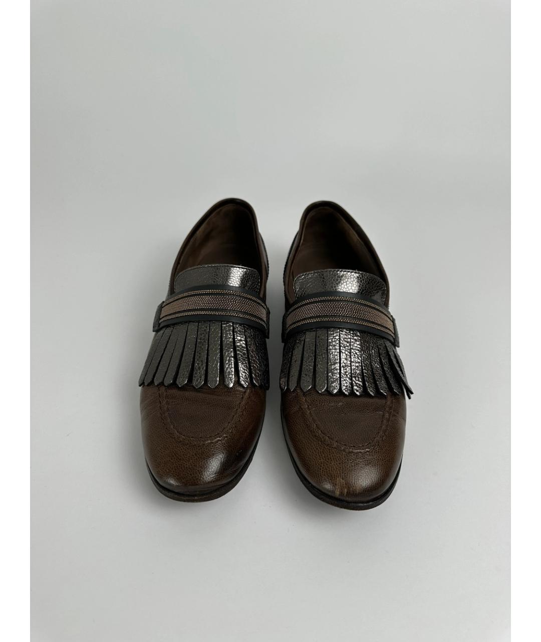 BRUNELLO CUCINELLI Коричневые кожаные лоферы, фото 2