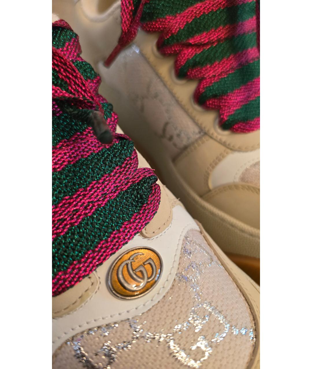 GUCCI Бежевые кожаные кроссовки, фото 7