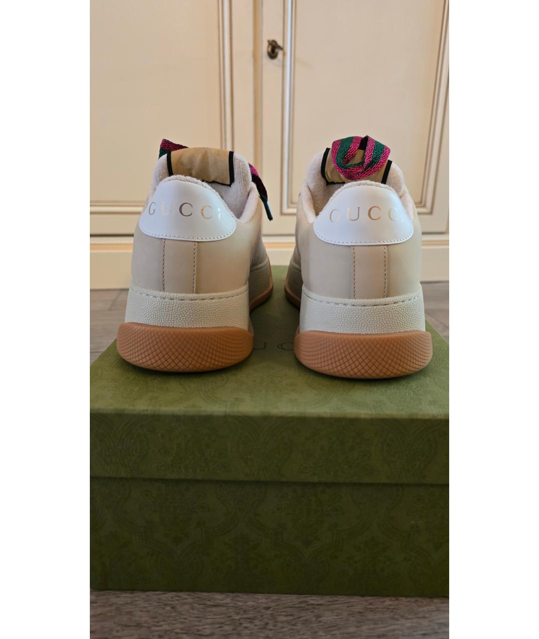 GUCCI Бежевые кожаные кроссовки, фото 4