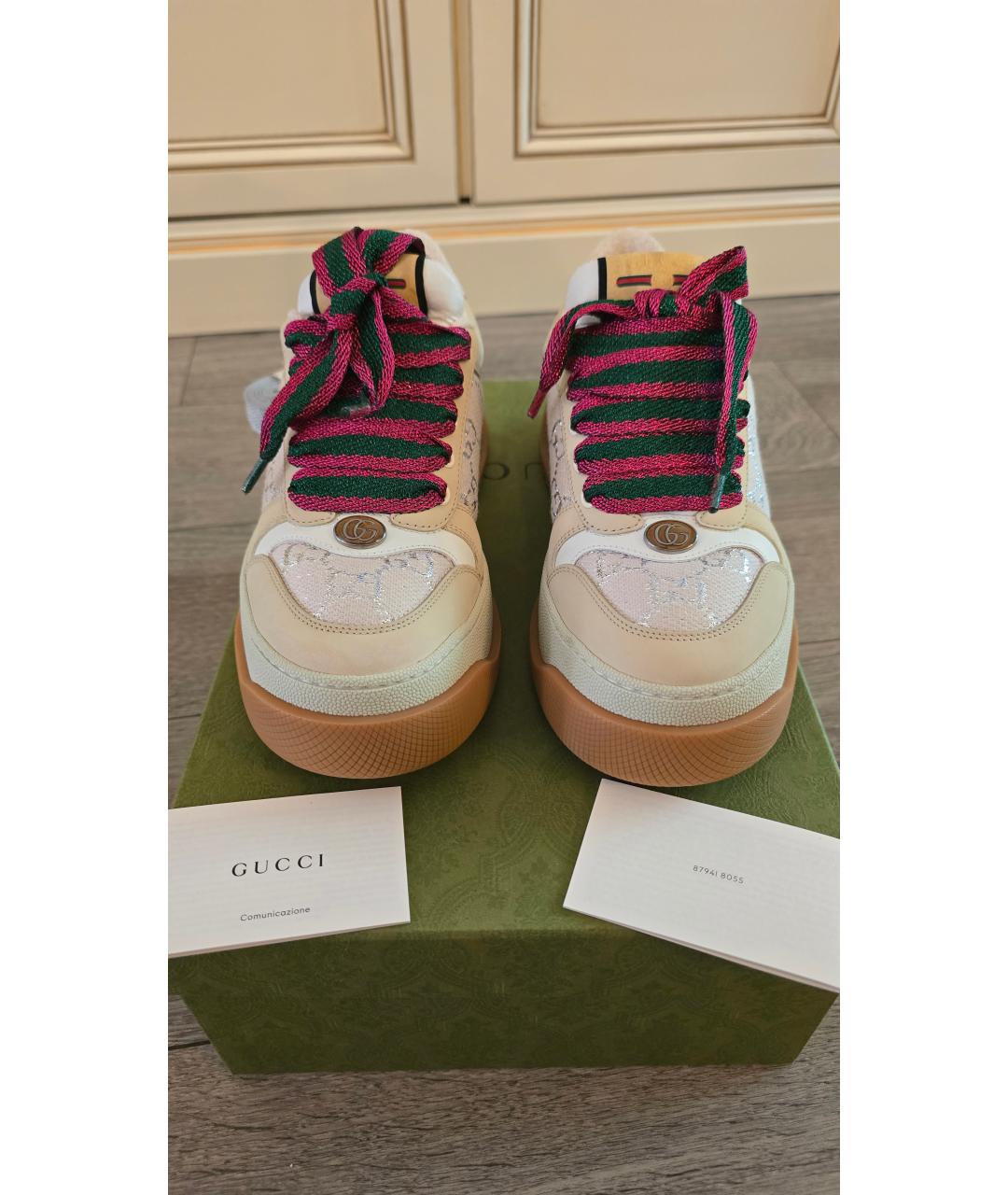 GUCCI Бежевые кожаные кроссовки, фото 2