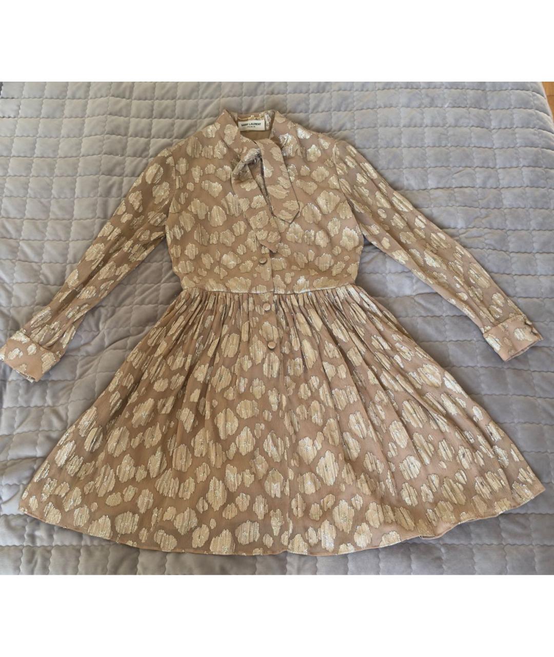 SAINT LAURENT Бежевое шелковое коктейльное платье, фото 8