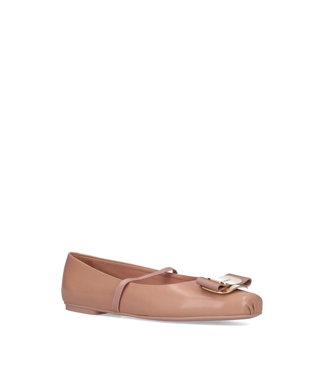FERRAGAMO Бежевые кожаные балетки, фото 2