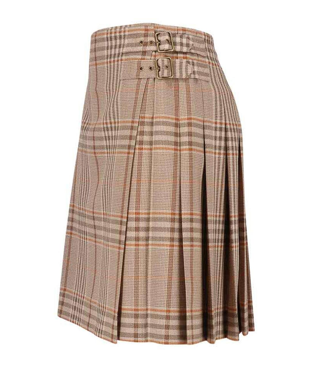 BURBERRY Бежевая шерстяная юбка миди, фото 3