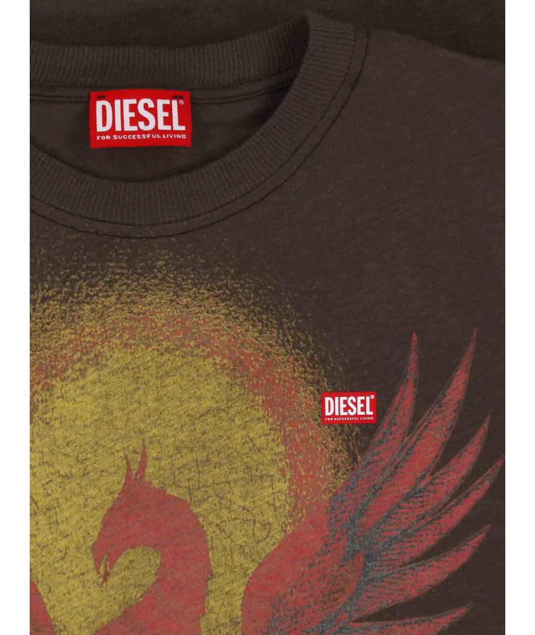 DIESEL Коричневая хлопковая футболка, фото 3