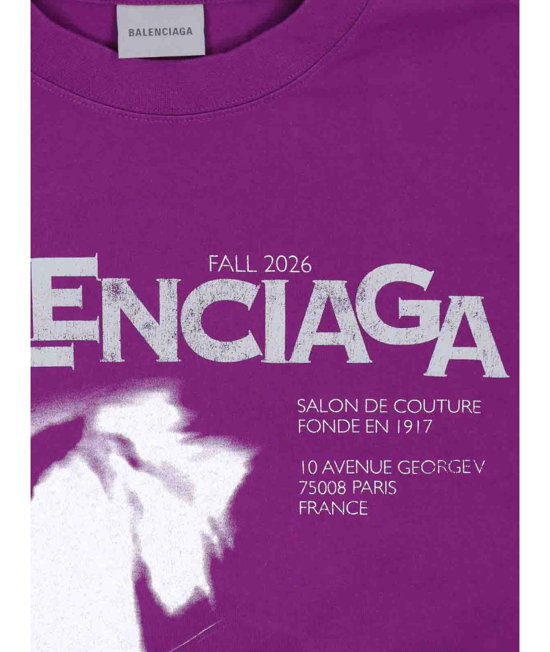 BALENCIAGA Фиолетовая хлопковая футболка, фото 3