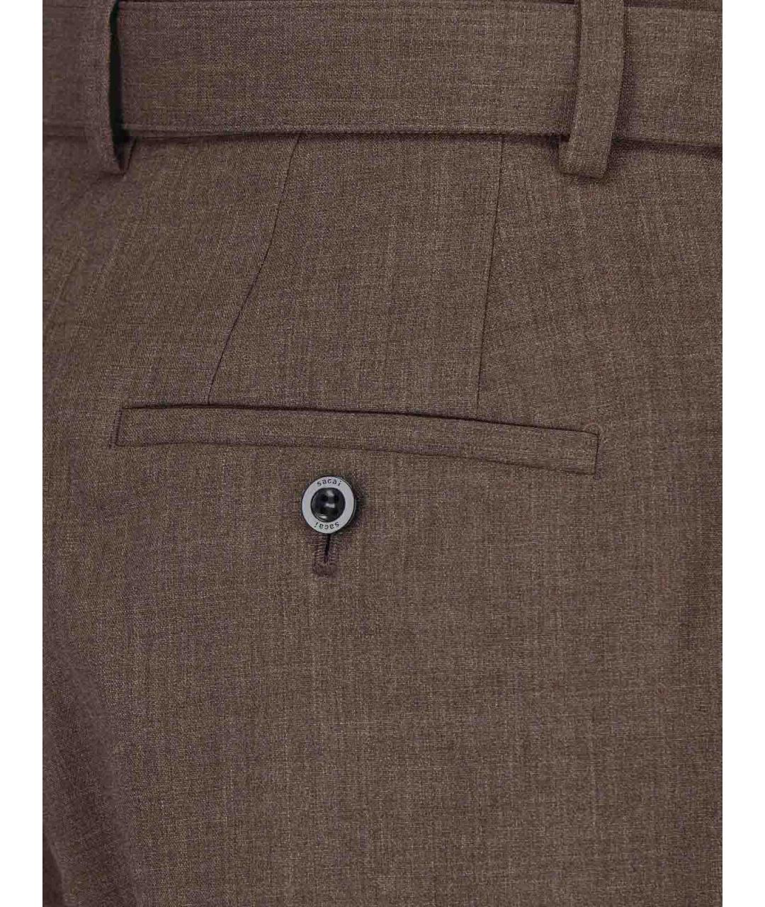 SACAI Коричневые шерстяные брюки широкие, фото 4