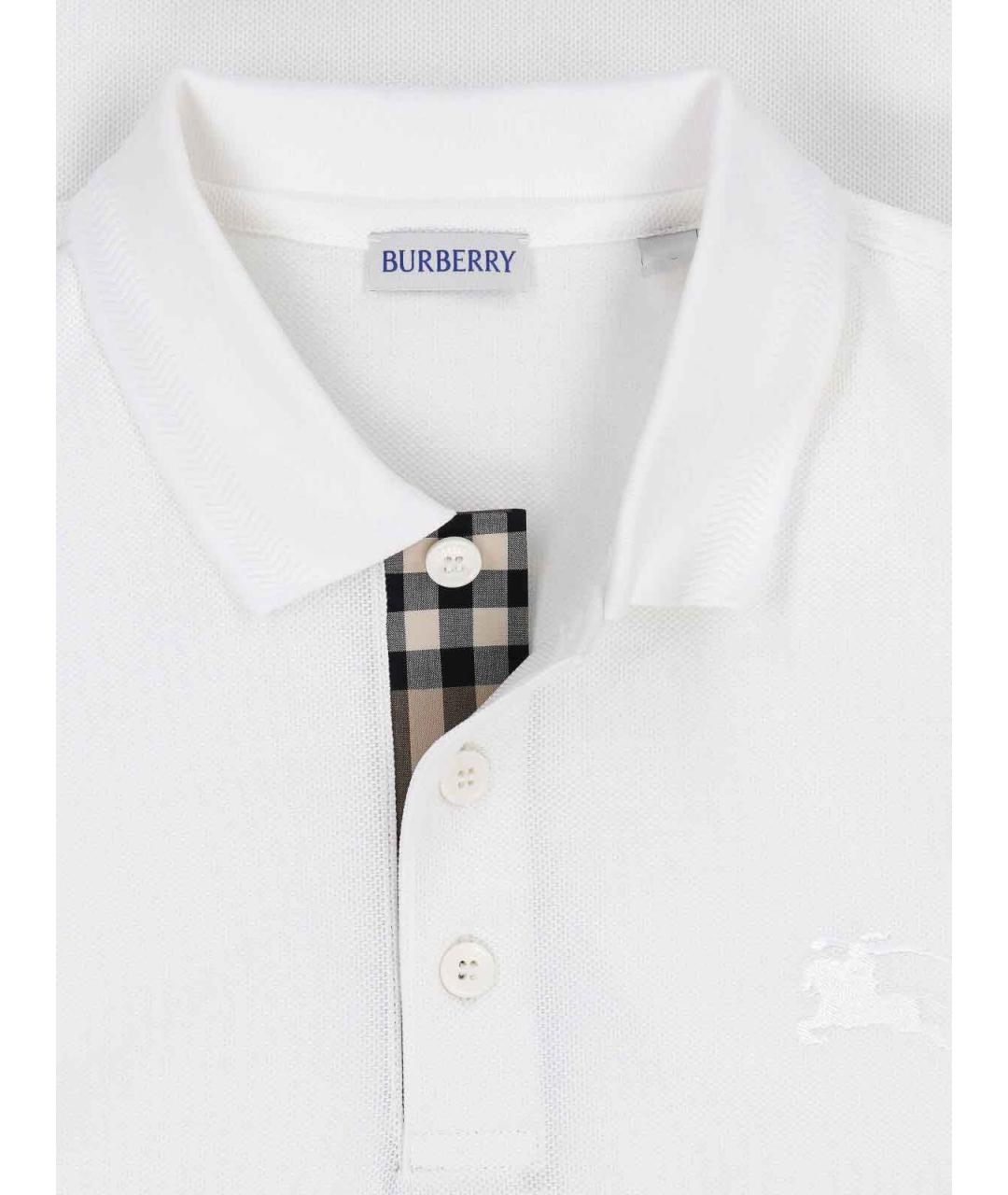BURBERRY Белое хлопковое поло с коротким рукавом, фото 3