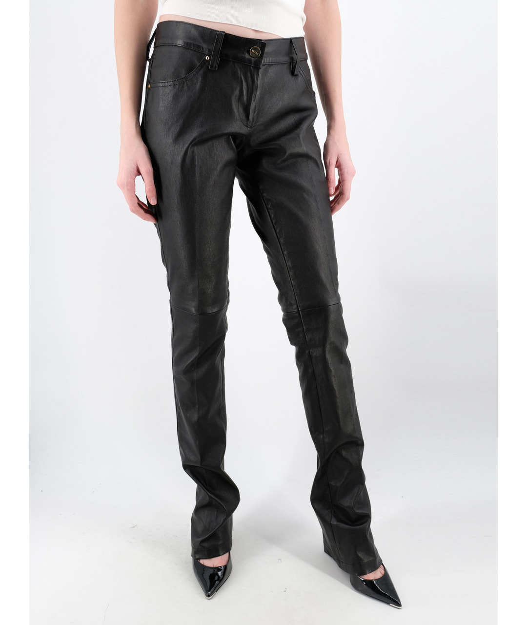 BARBARA BUI Черные кожаные брюки широкие, фото 2