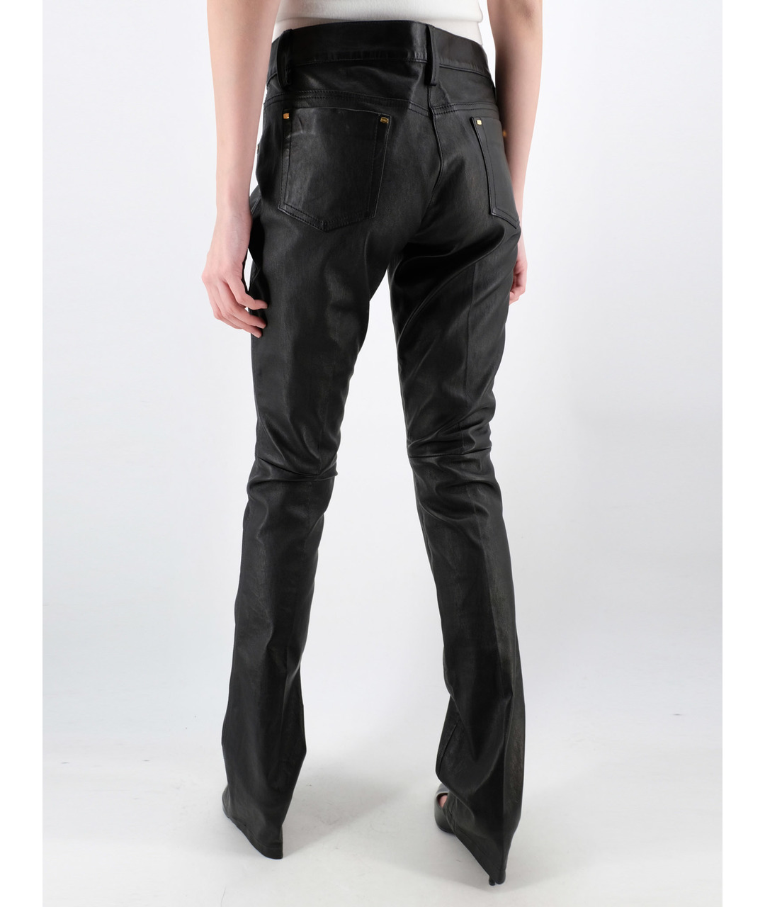 BARBARA BUI Черные кожаные брюки широкие, фото 3
