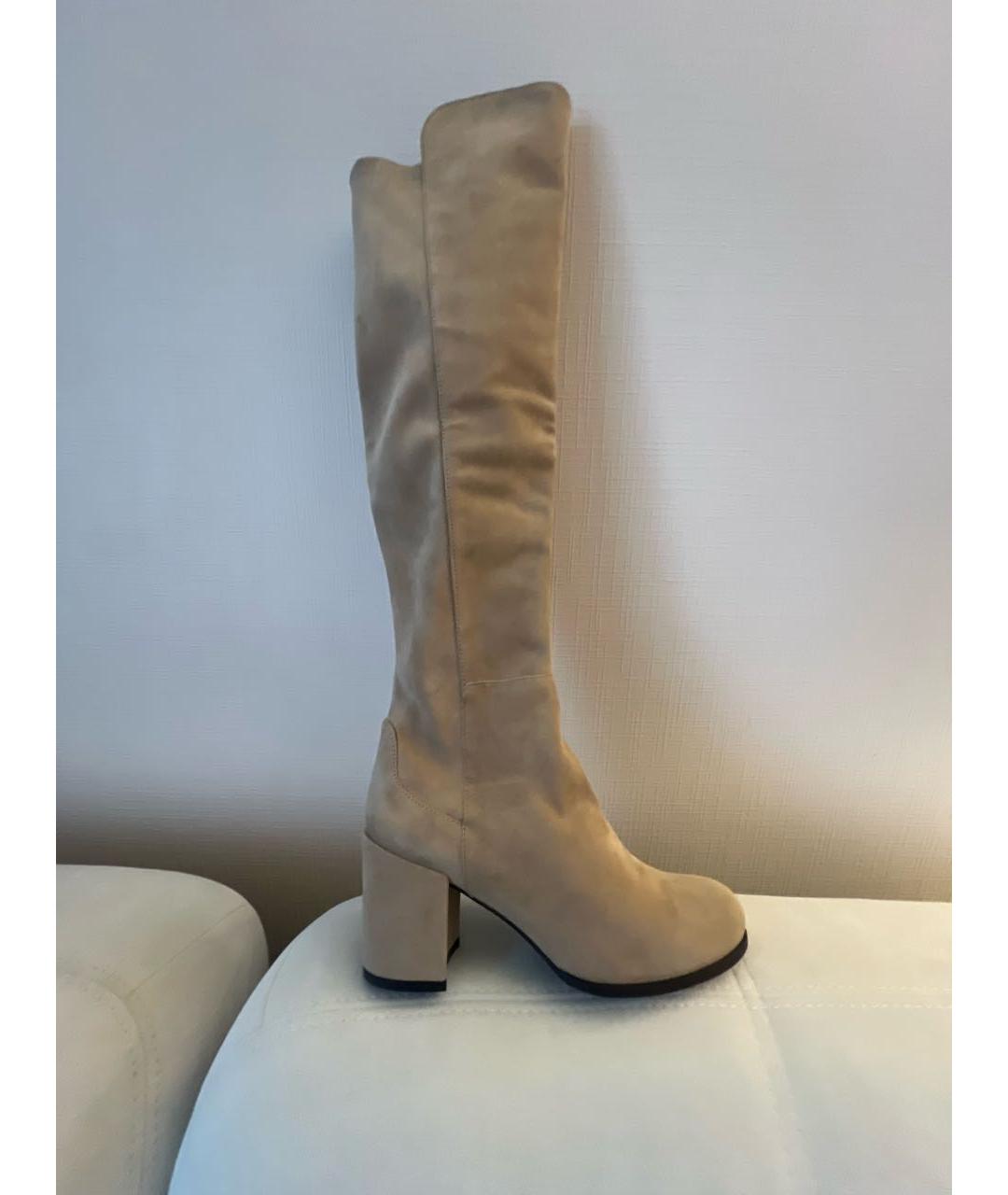 STUART WEITZMAN Бежевые замшевые ботфорты, фото 7