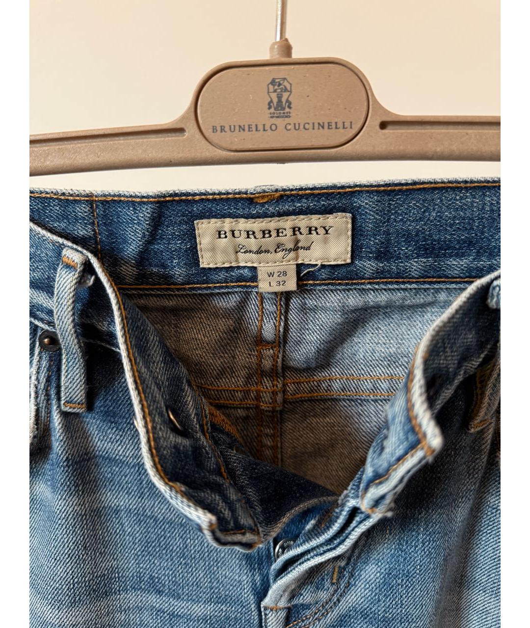 BURBERRY Синие хлопковые прямые джинсы, фото 4