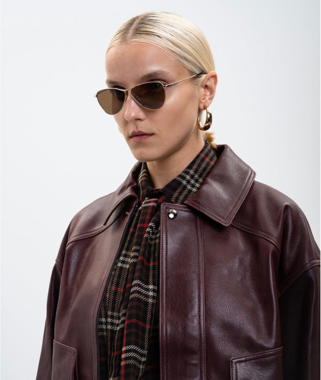 SAINT LAURENT Коричневые металлические солнцезащитные очки, фото 2