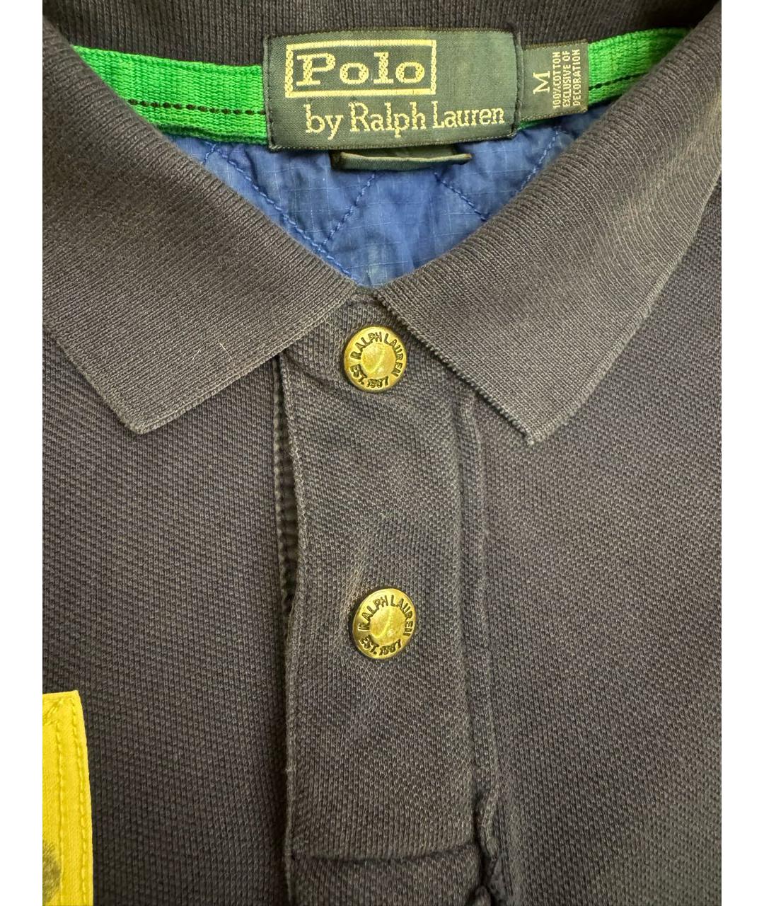 POLO RALPH LAUREN Темно-синее хлопковое поло с коротким рукавом, фото 3