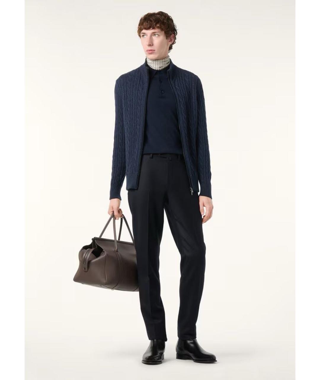 LORO PIANA Темно-синие шерстяные классические брюки, фото 4