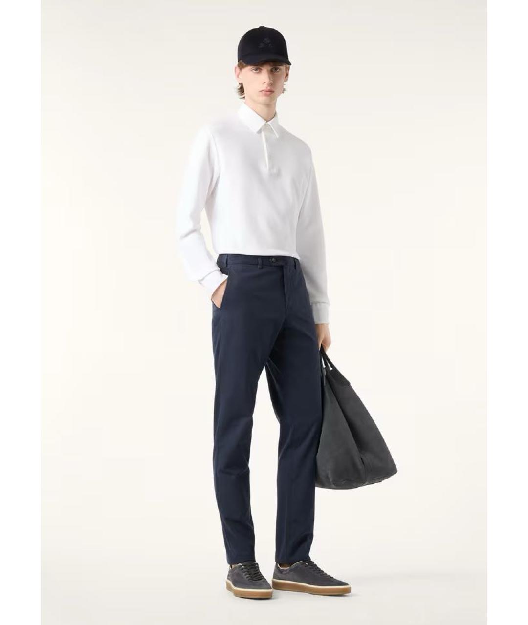 LORO PIANA Синие хлопко-эластановые классические брюки, фото 4