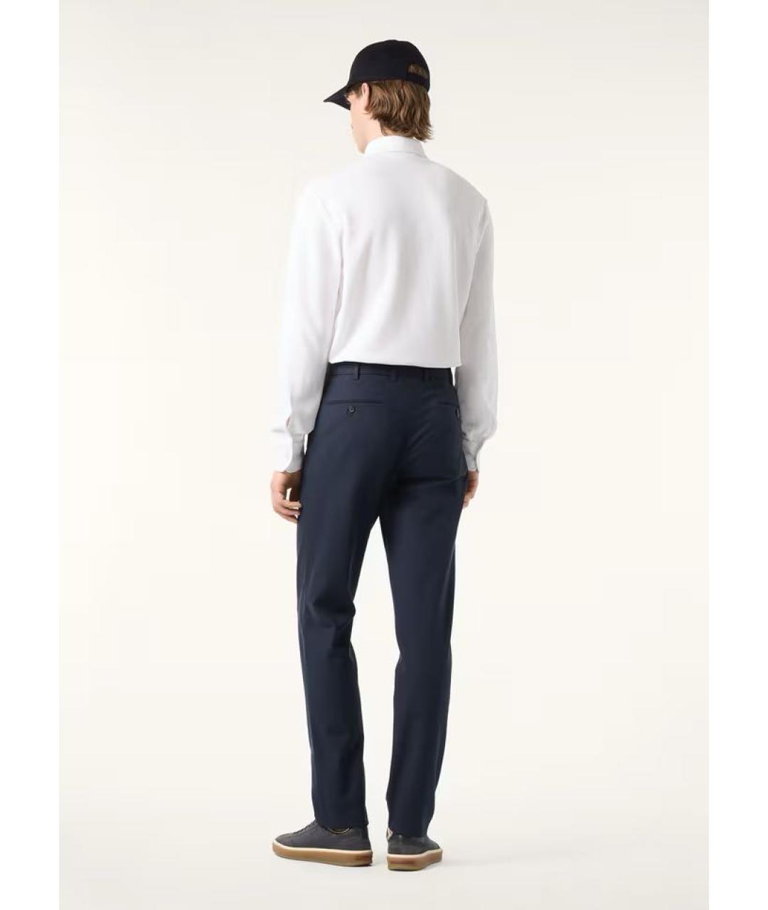LORO PIANA Синие хлопко-эластановые классические брюки, фото 3