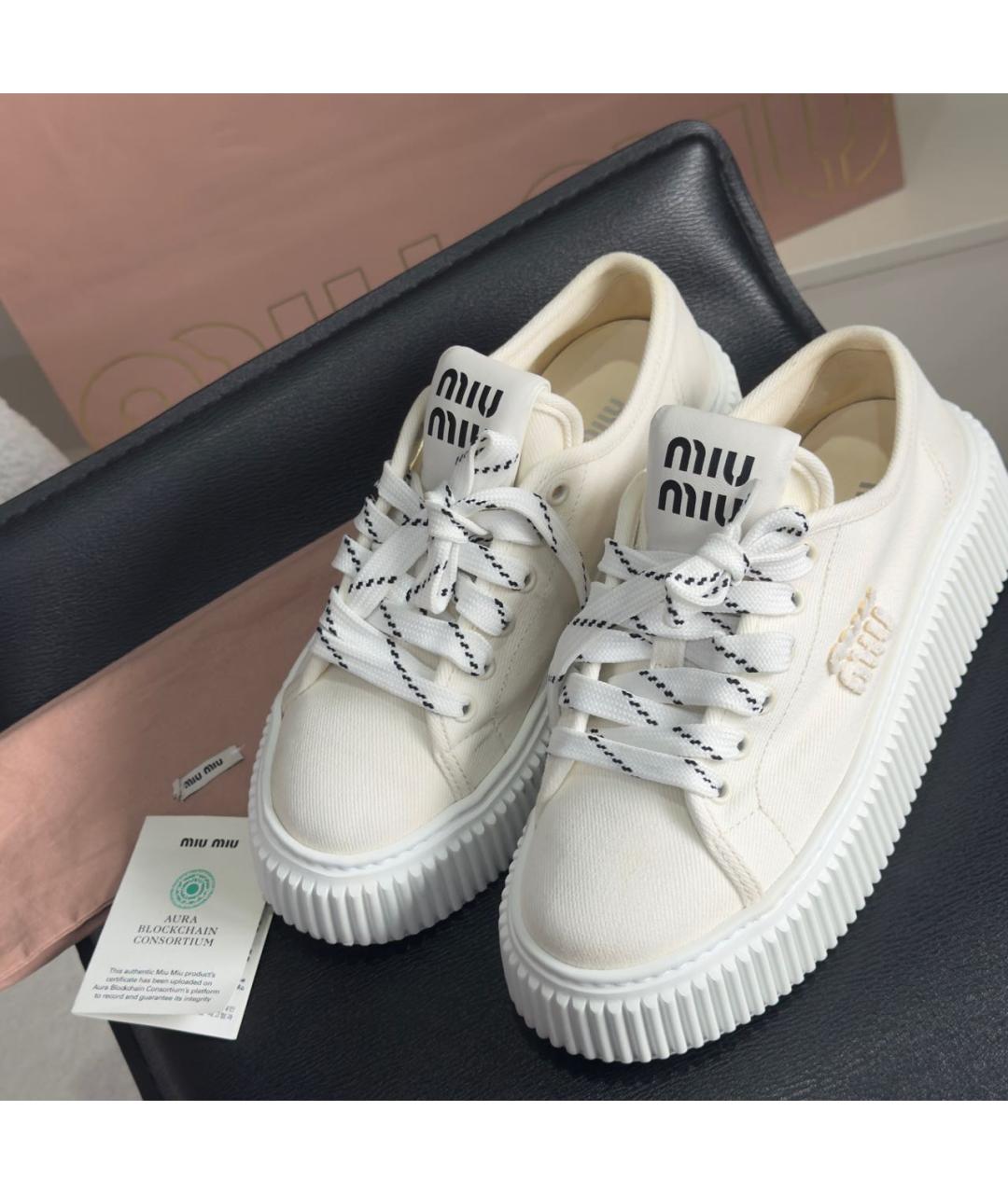 MIU MIU Белые текстильные кроссовки, фото 3