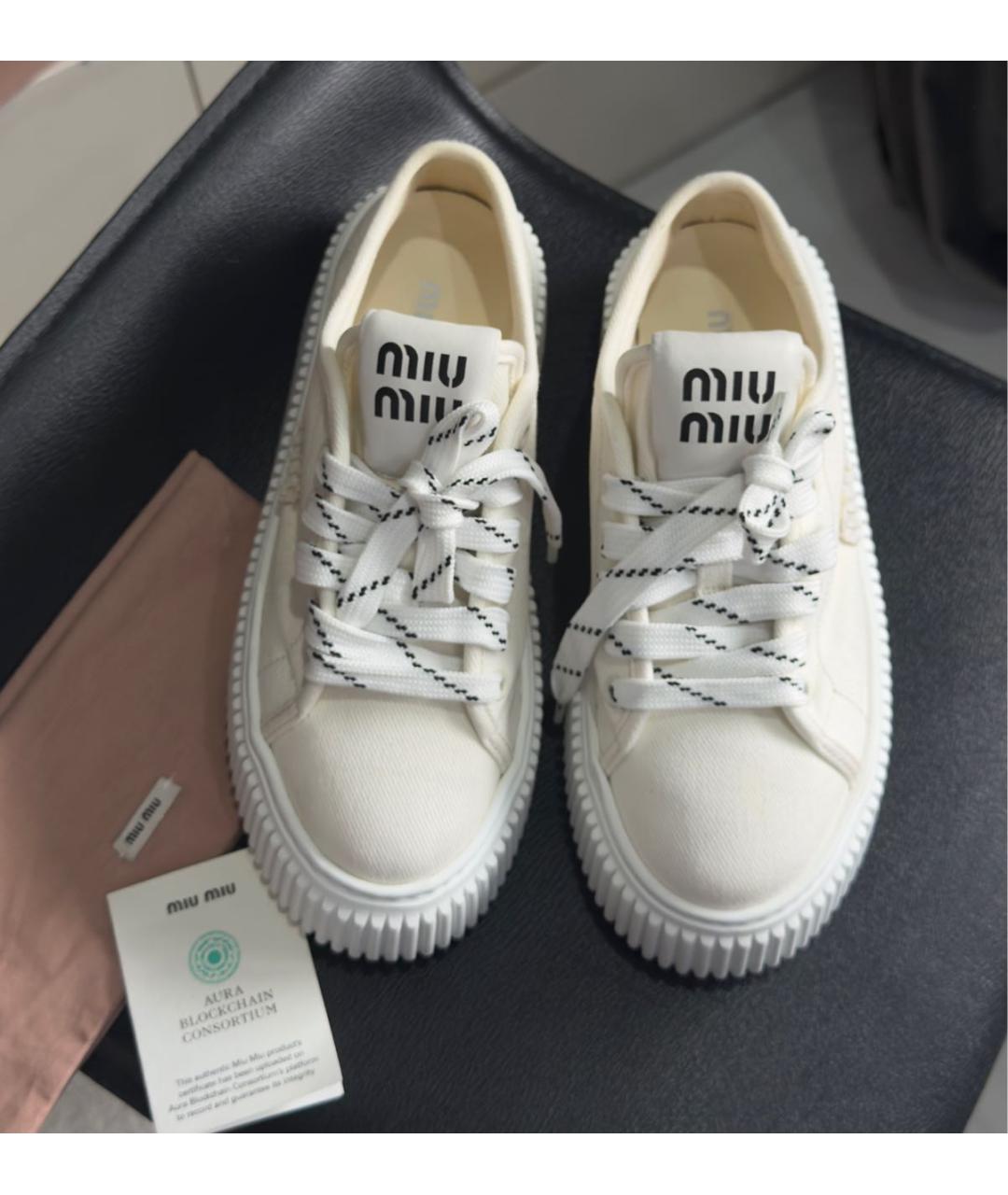 MIU MIU Белые текстильные кроссовки, фото 4