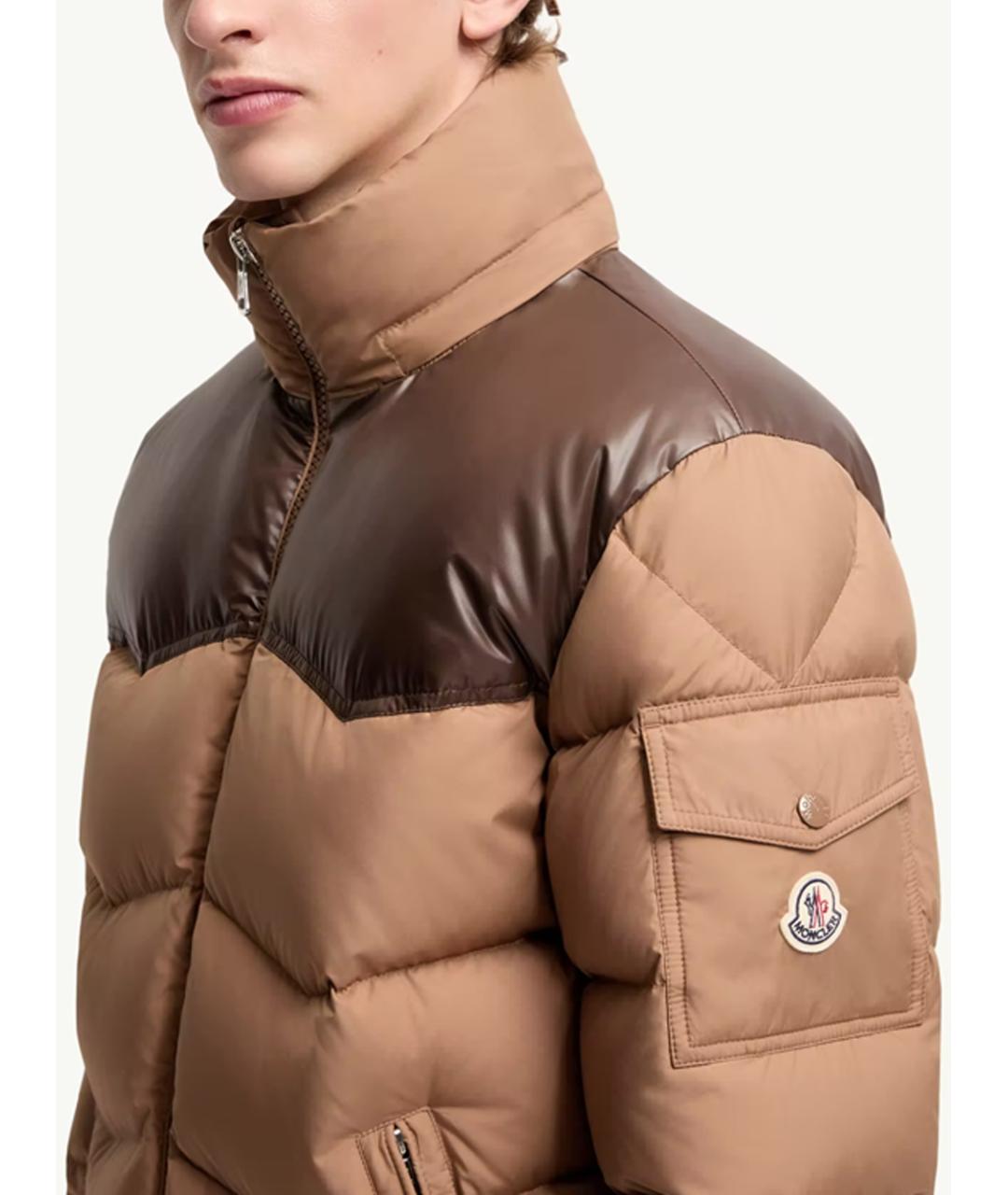 MONCLER Бежевый полиэстеровый пуховик, фото 6