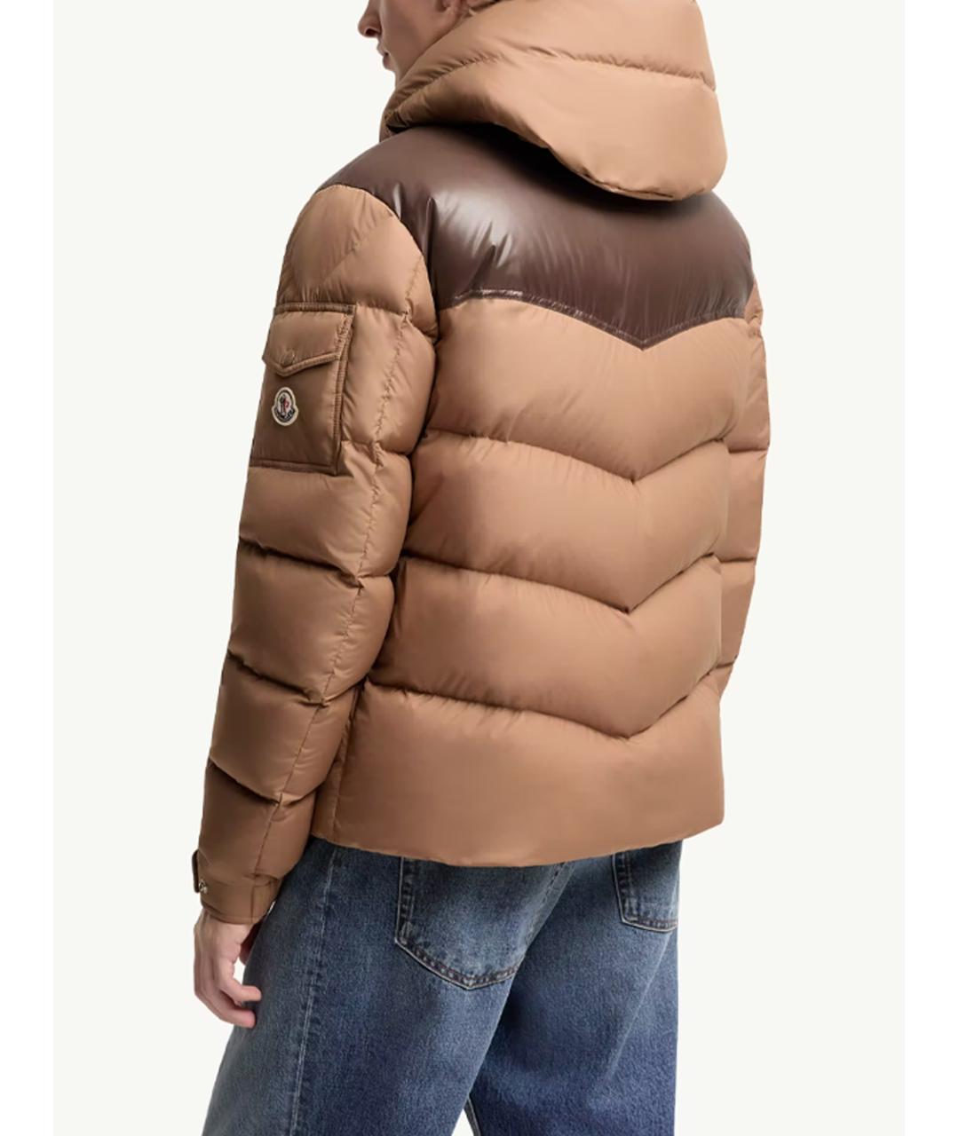 MONCLER Бежевый полиэстеровый пуховик, фото 4