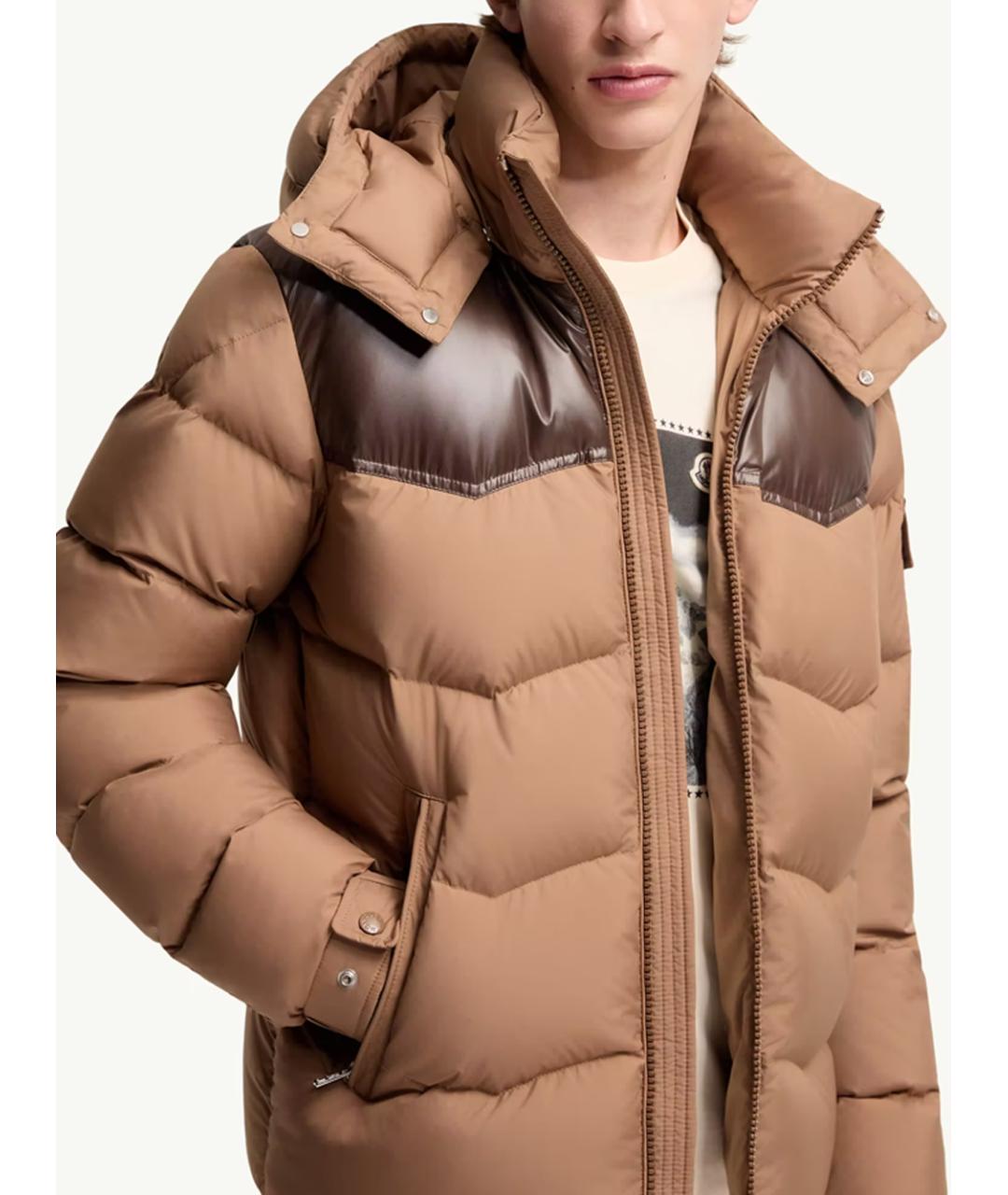 MONCLER Бежевый полиэстеровый пуховик, фото 5