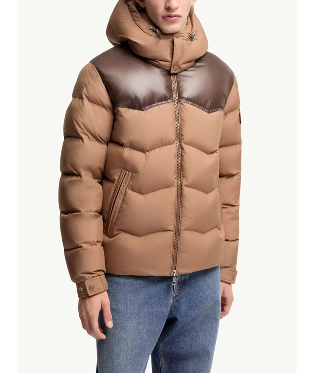 MONCLER Бежевый полиэстеровый пуховик, фото 3