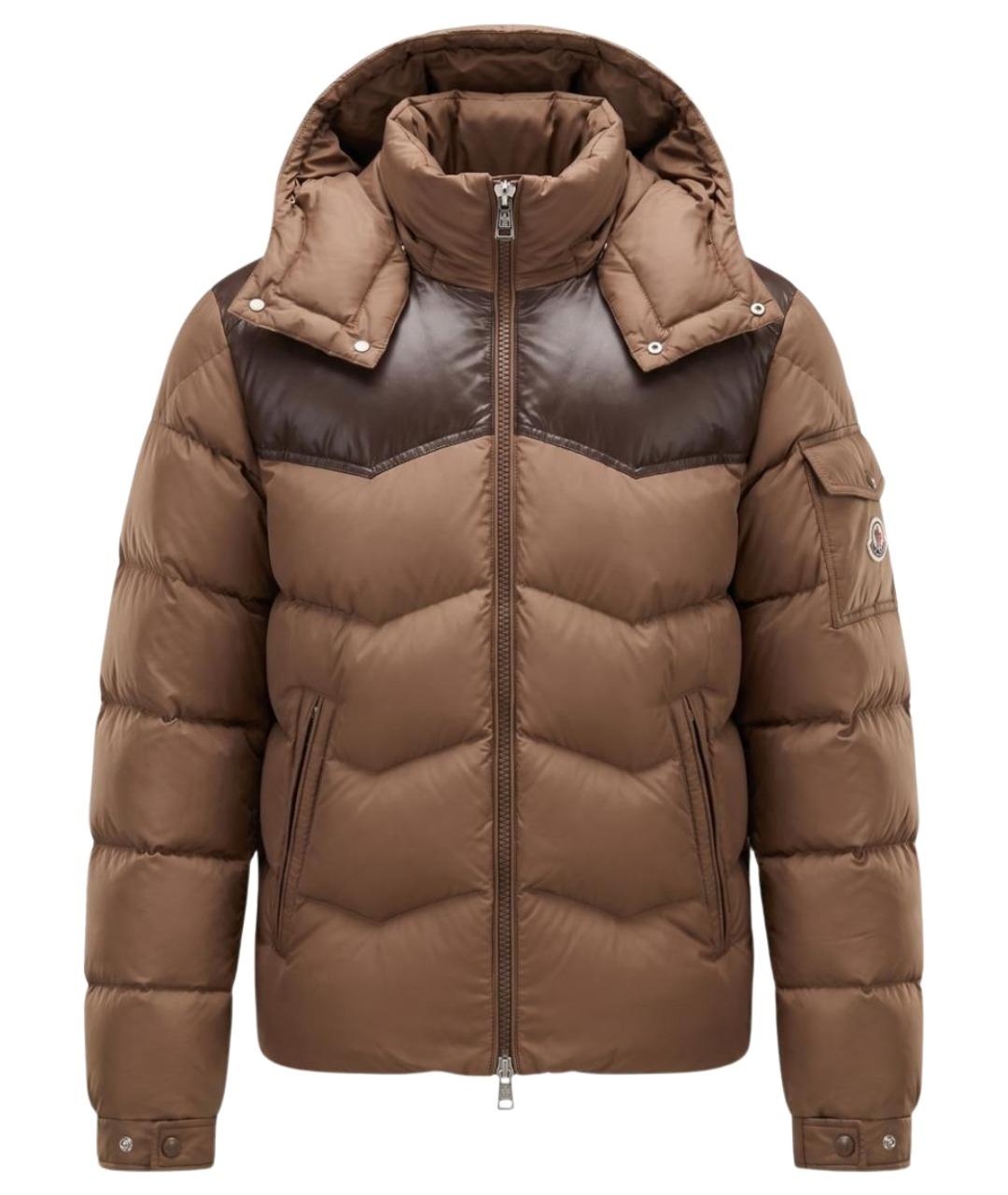 MONCLER Бежевый полиэстеровый пуховик, фото 1