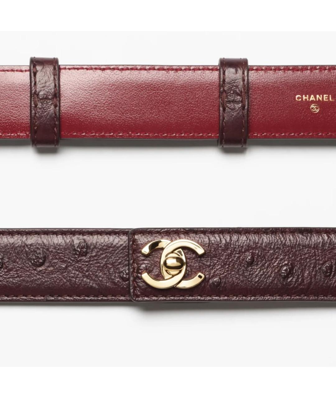 CHANEL Бордовый ремень из кожи страуса, фото 2