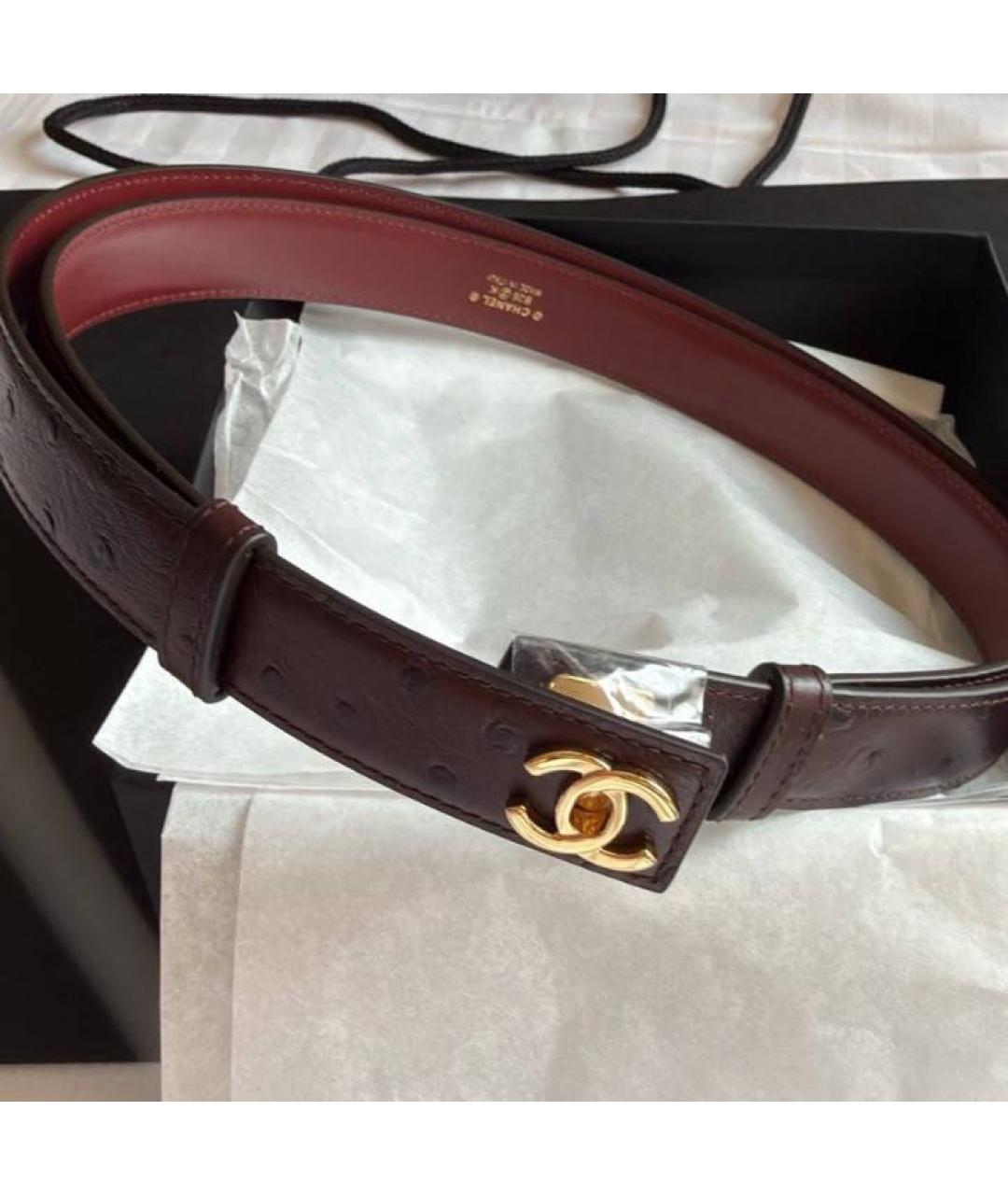 CHANEL Бордовый ремень из кожи страуса, фото 4