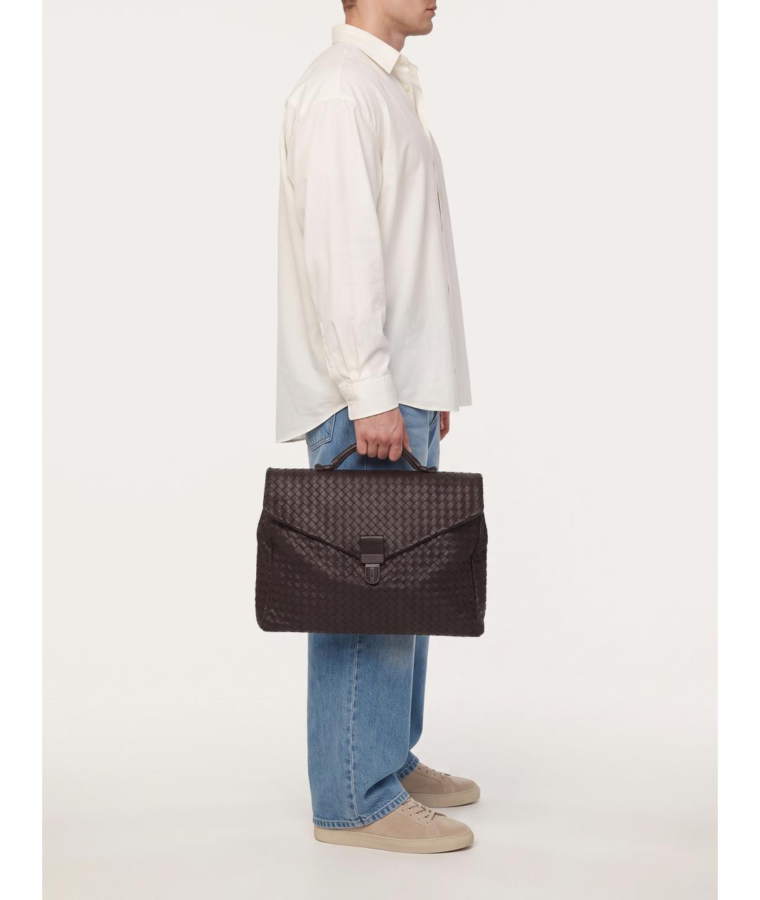 BOTTEGA VENETA Коричневый кожаный портфель, фото 8