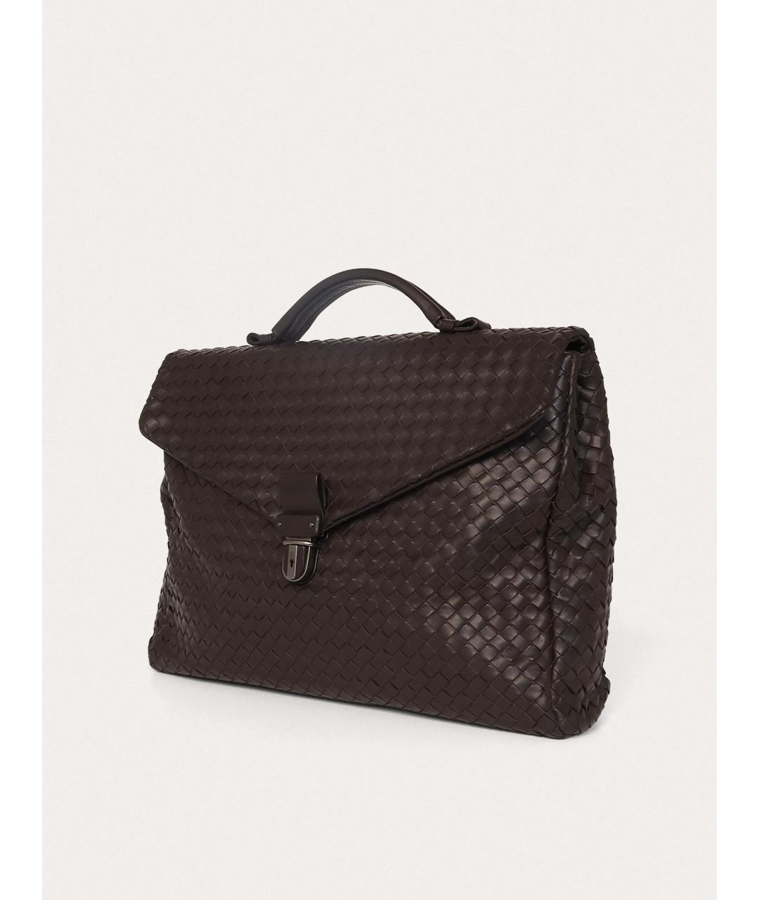 BOTTEGA VENETA Коричневый кожаный портфель, фото 2