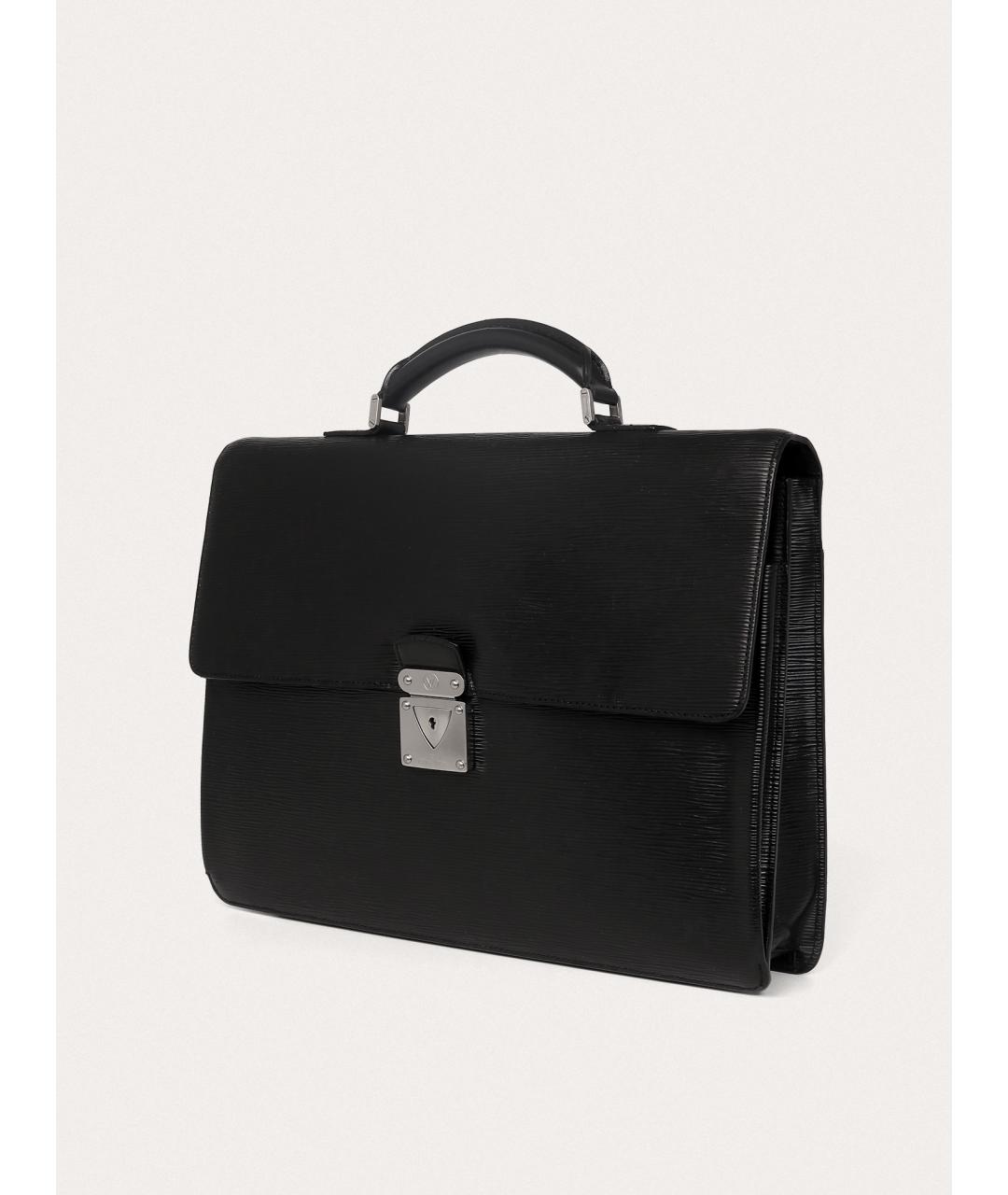 LOUIS VUITTON Черный кожаный портфель, фото 2