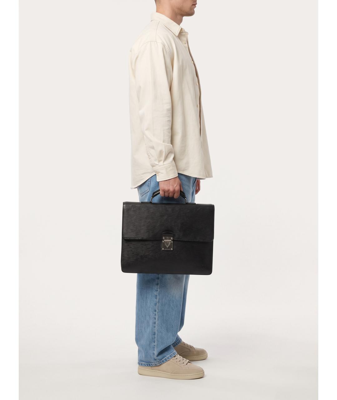 LOUIS VUITTON Черный кожаный портфель, фото 8