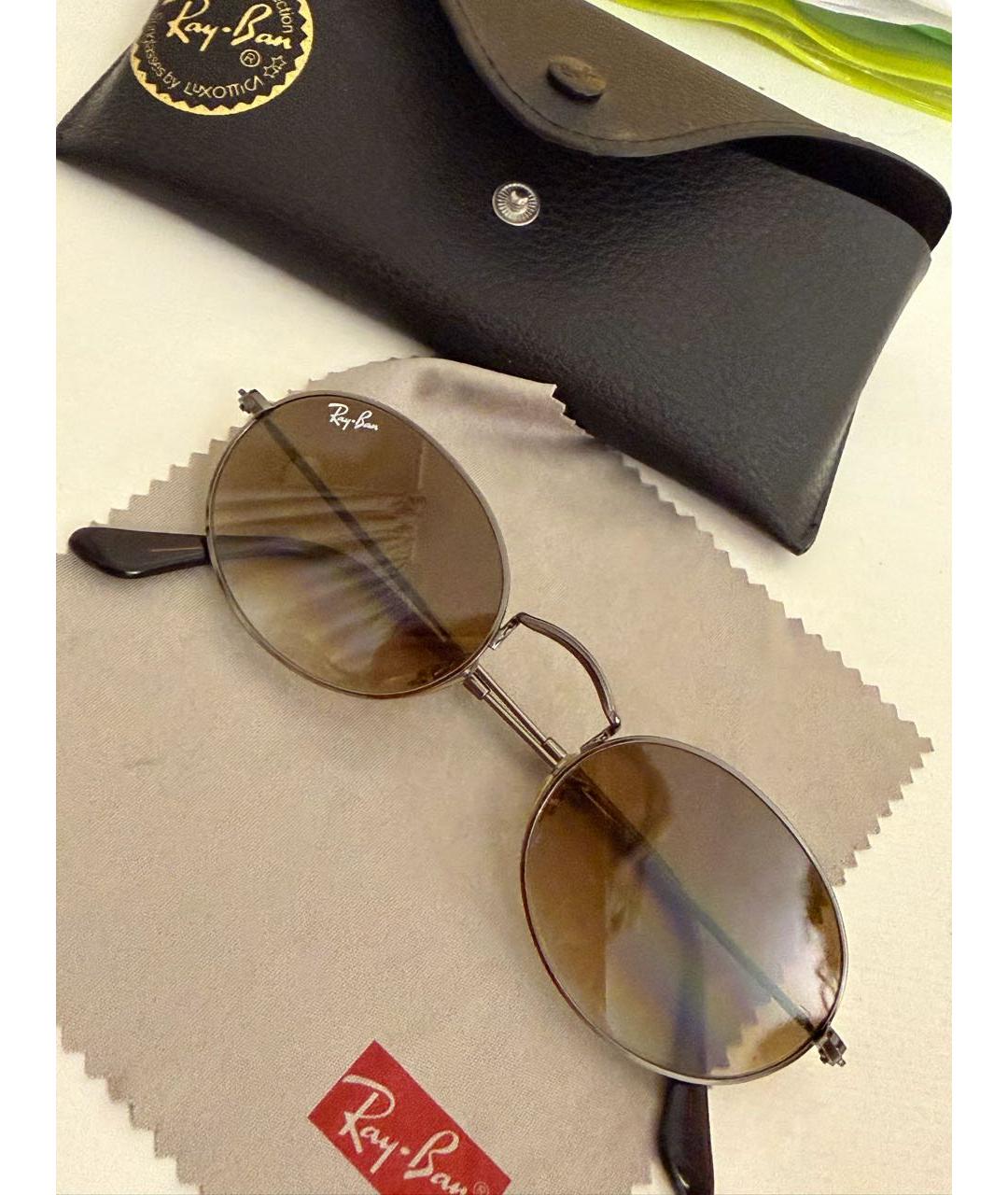 RAY BAN Коричневые металлические солнцезащитные очки, фото 5