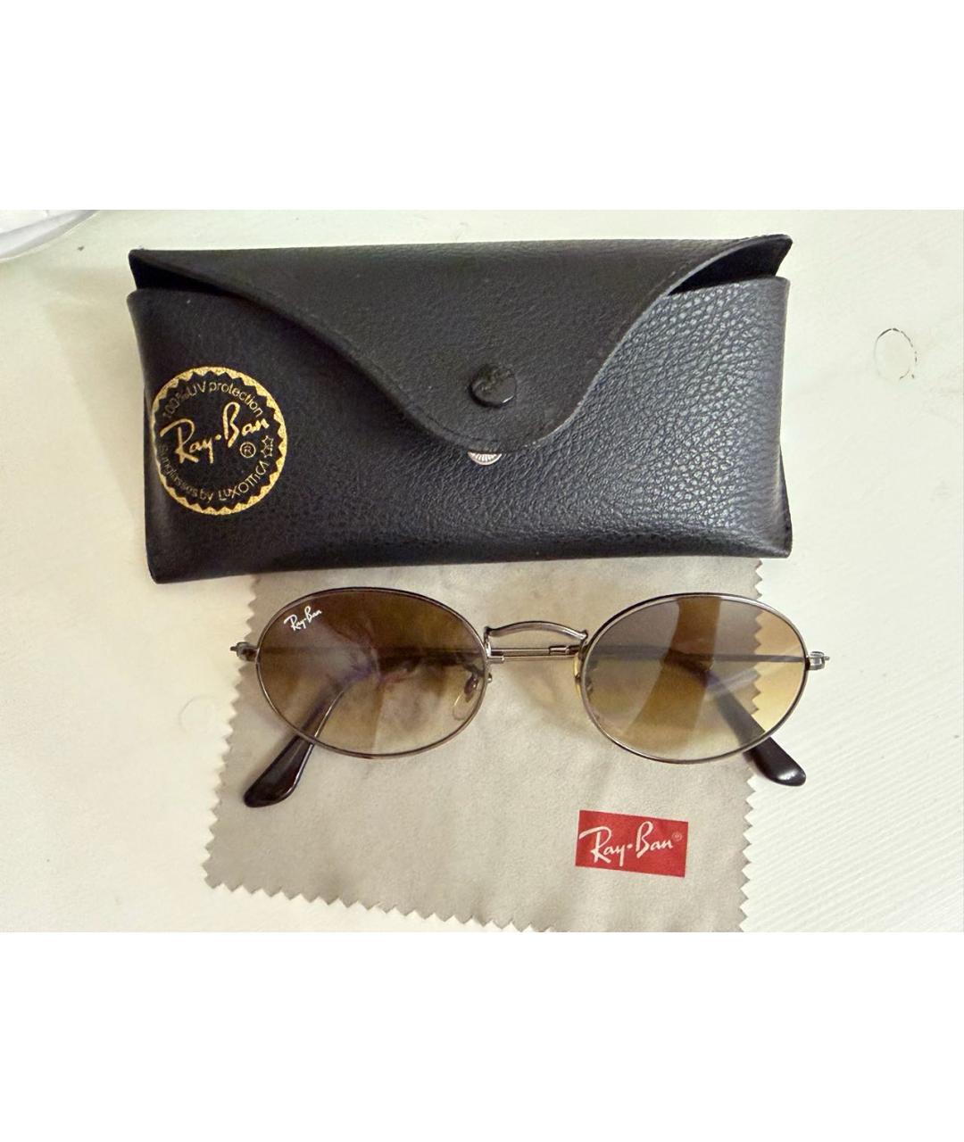 RAY BAN Коричневые металлические солнцезащитные очки, фото 3
