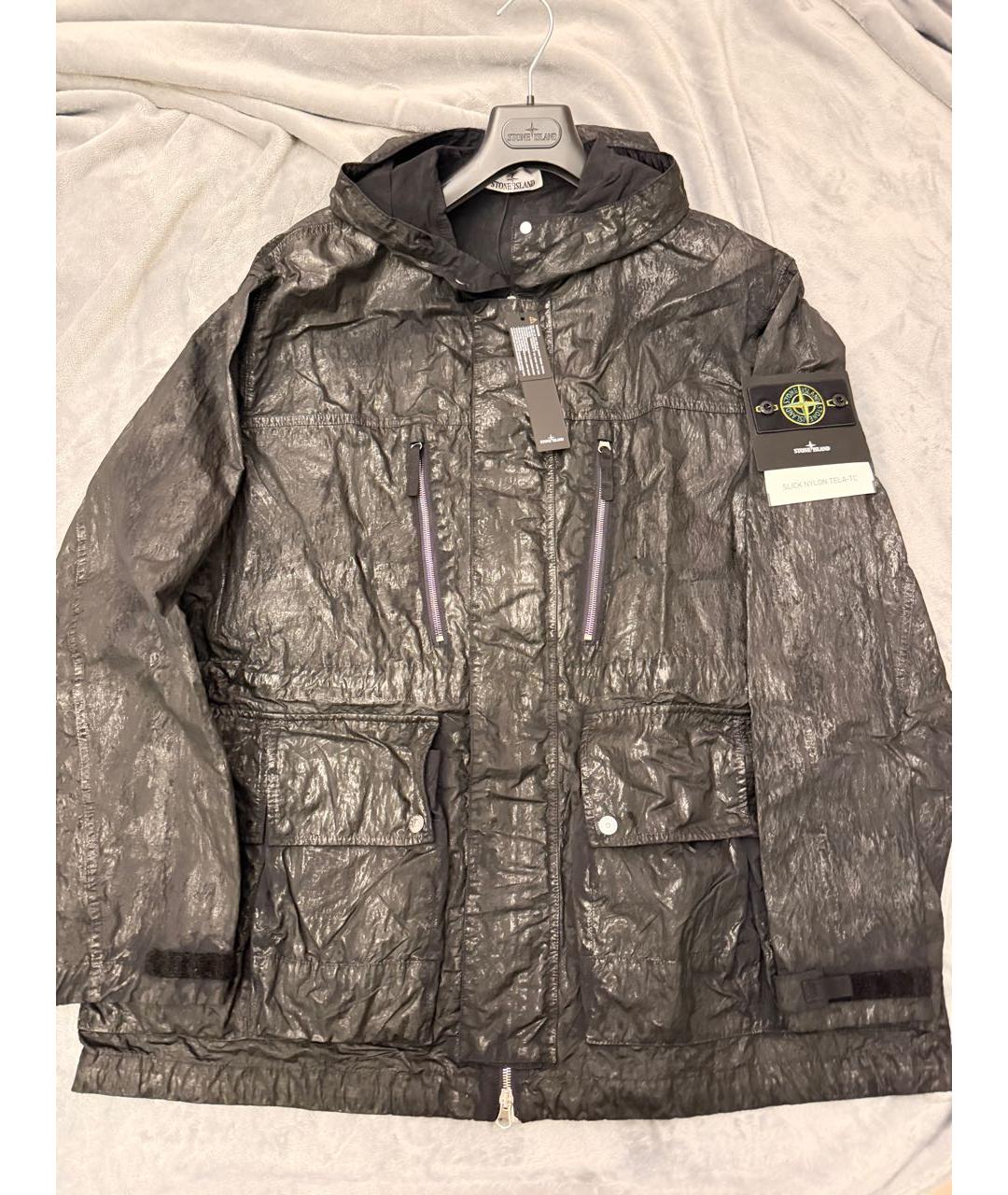 STONE ISLAND Черная полиуретановая куртка, фото 4