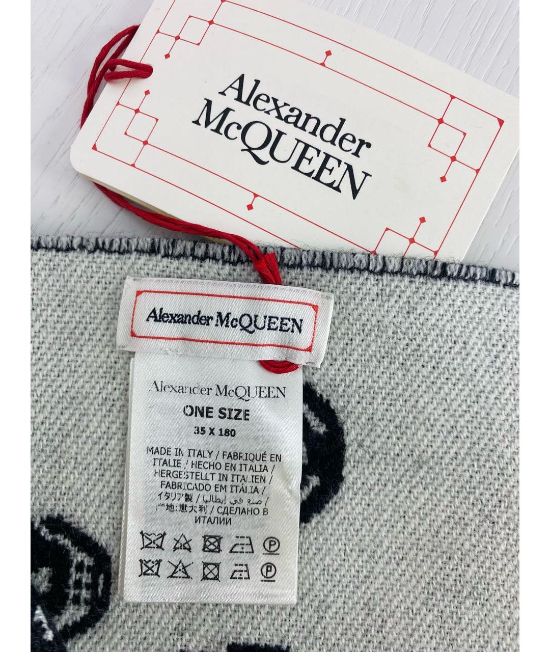 ALEXANDER MCQUEEN Черный шерстяной шарф, фото 3
