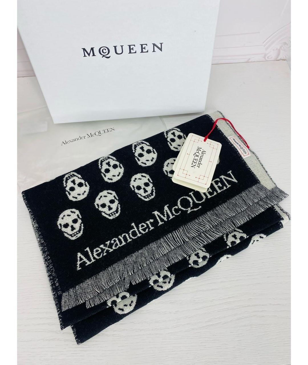 ALEXANDER MCQUEEN Черный шерстяной шарф, фото 4