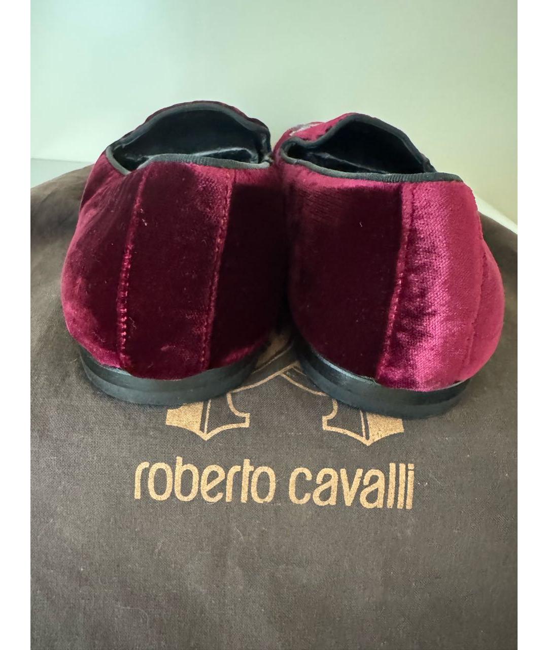 ROBERTO CAVALLI Бордовые бархатные лоферы, фото 4